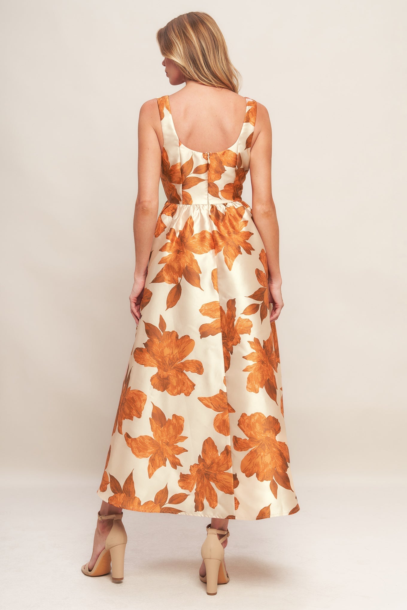 AUTUMNAL FLORAL WOVEN MIDI DRESS Flying Tomato